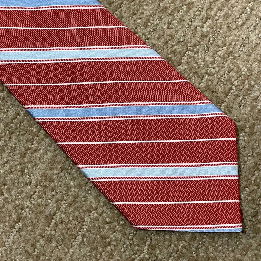 Brooks Brothers Makers Tie Repp Preppy Red Blue White Striped Silk Classic 3.5